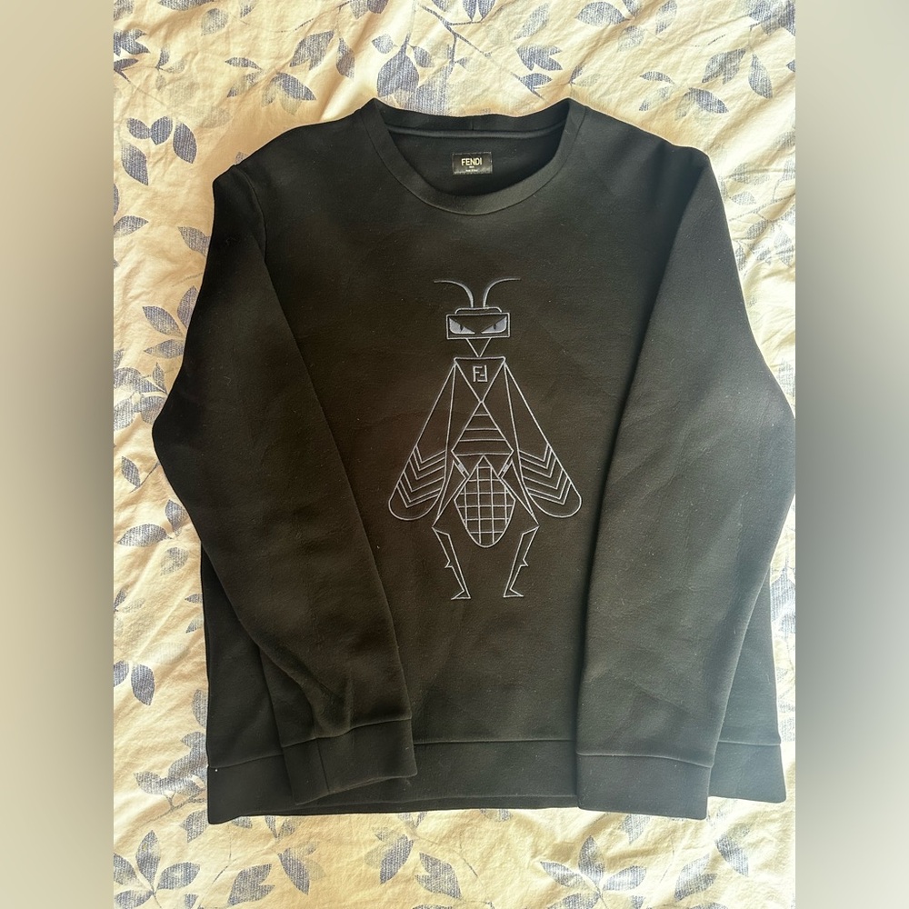 Fendi Roma Black Crewneck Sweatshirt Size 56 Bug Graphic Logo Sweater bug